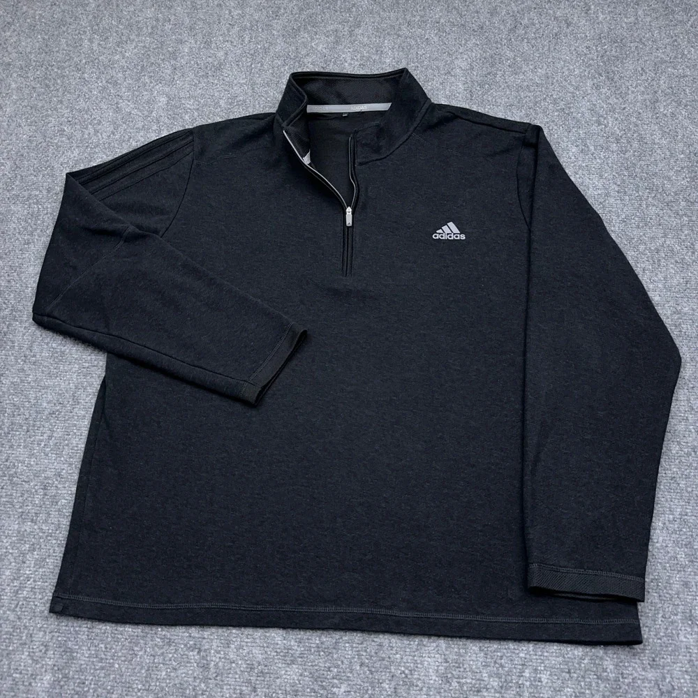 adidas 3-Stripes 1/4 Zip Pullover Men *XL* Black Melange Golf Performance GH7051